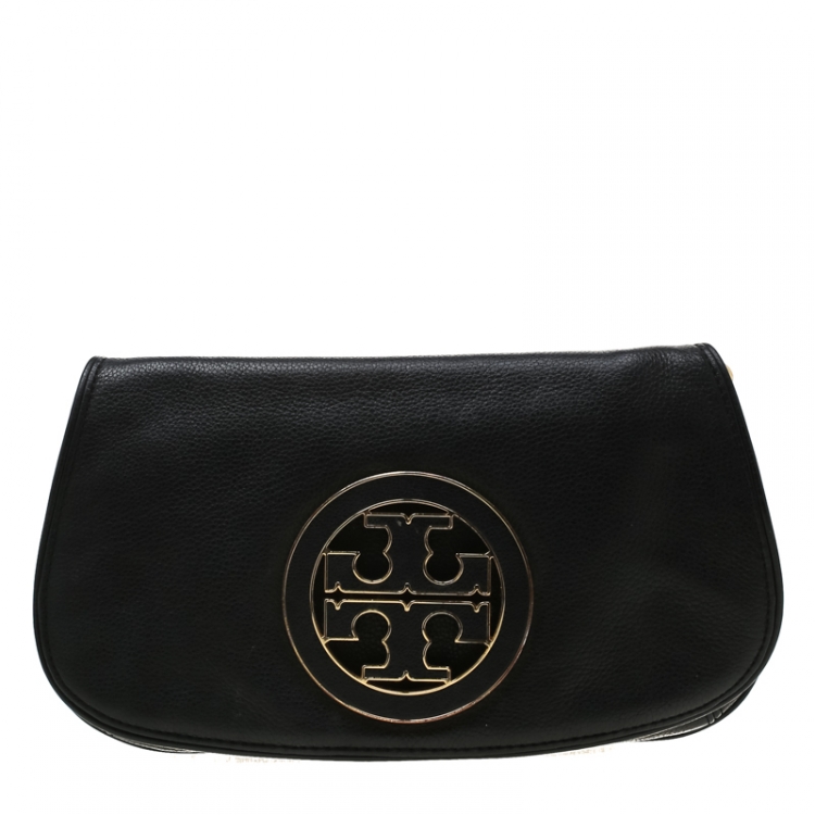 Pre Owned Tory Burch Black Leather Raphael Logo Crossbody Bag