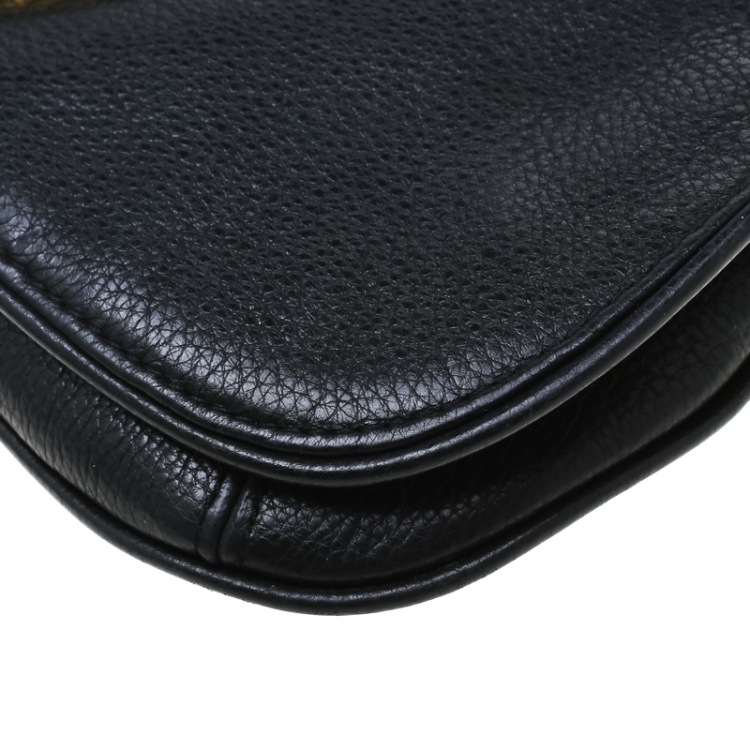 Pre Owned Tory Burch Black Leather Raphael Logo Crossbody Bag