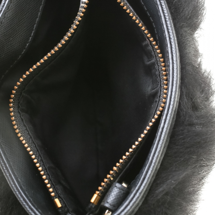 Pre Owned Tory Burch Black Fur Smartphone Crossbody Bag