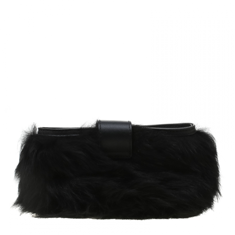 Pre Owned Tory Burch Black Fur Smartphone Crossbody Bag