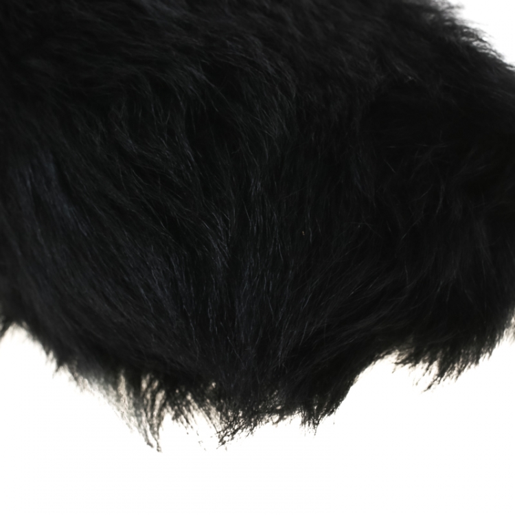 Pre Owned Tory Burch Black Fur Smartphone Crossbody Bag