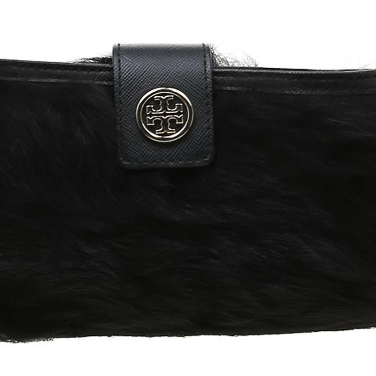 Pre Owned Tory Burch Black Fur Smartphone Crossbody Bag