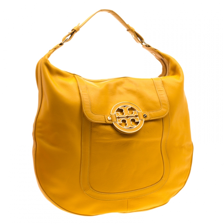 Pre Owned Tory Burch Mustard Leather Amanda  Flat Hobo