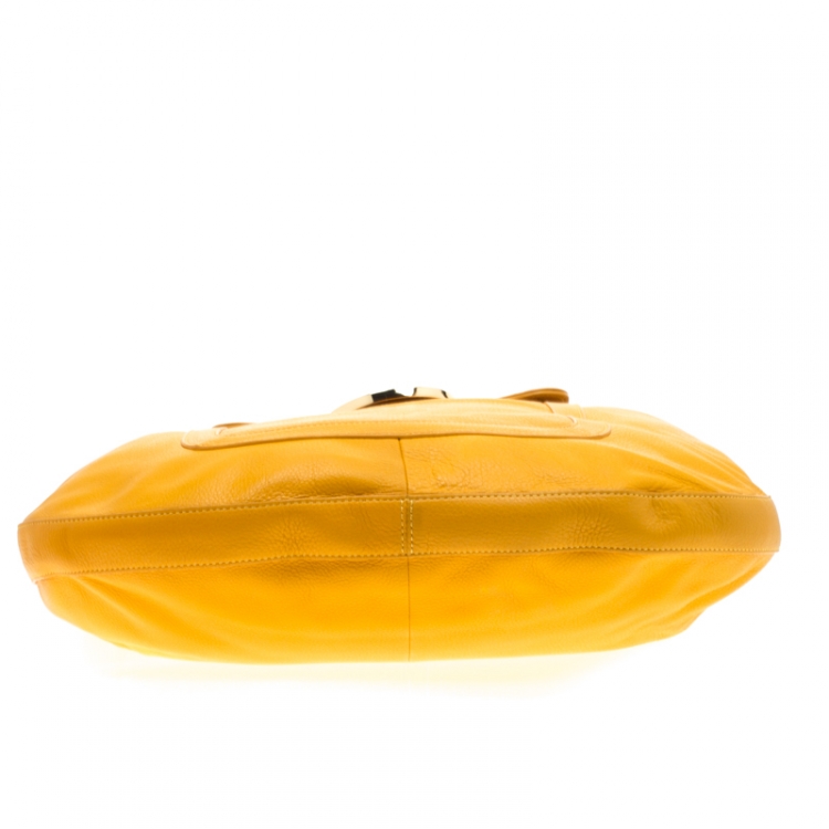 Pre Owned Tory Burch Mustard Leather Amanda  Flat Hobo