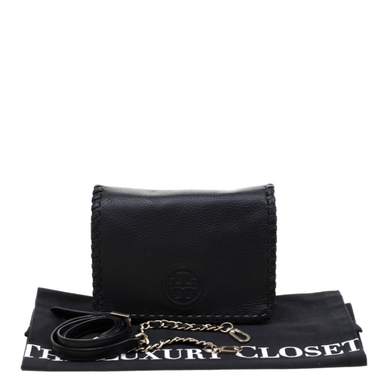 Pre Owned Tory Burch Black Leather Marion Combo Crossbody Bag