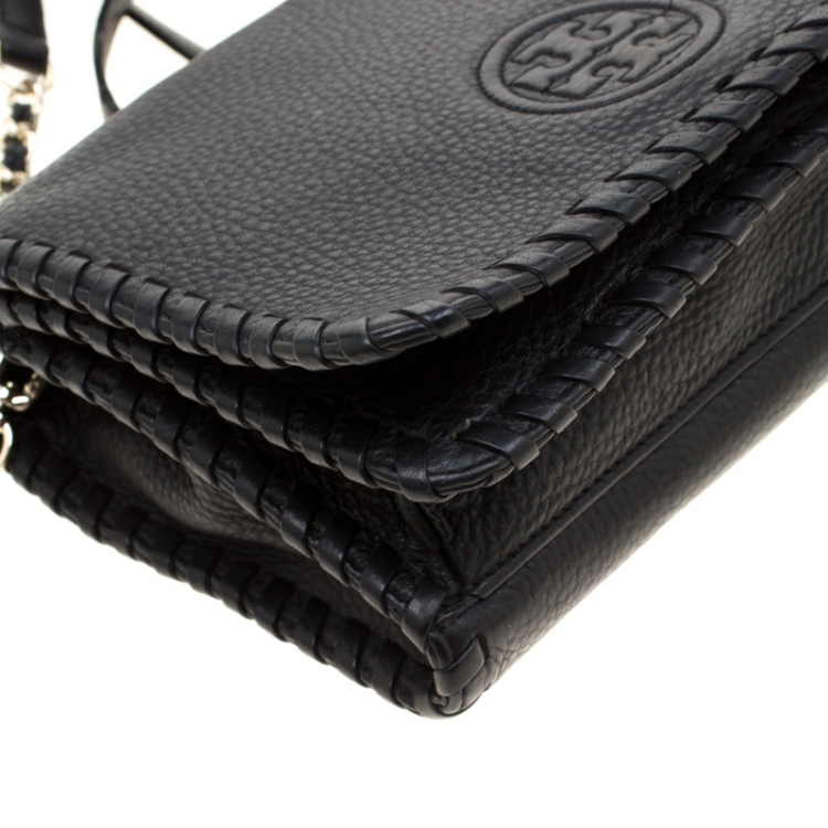 Pre Owned Tory Burch Black Leather Marion Combo Crossbody Bag