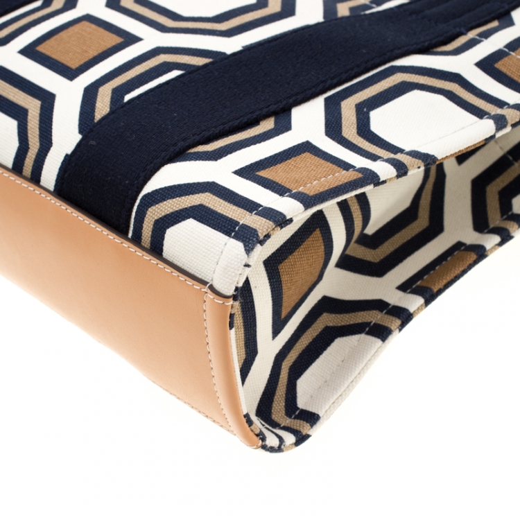 Pre Owned Tory Burch Multicolor Geometric Pattern Canvas and Leather Tote 