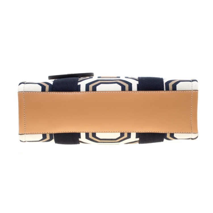 Pre Owned Tory Burch Multicolor Geometric Pattern Canvas and Leather Tote 