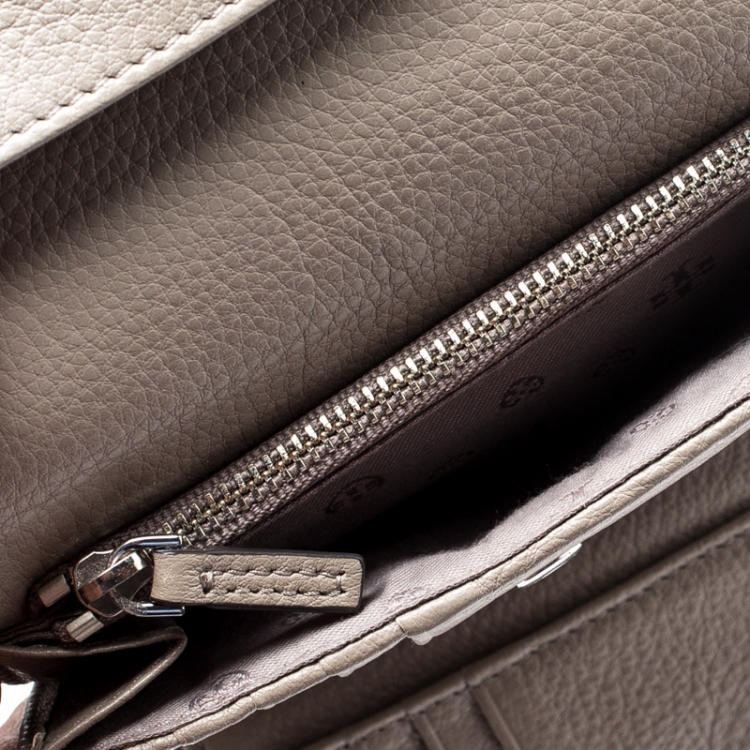 Pre Owned Tory Burch Beige Leather Tri Fold Wallet