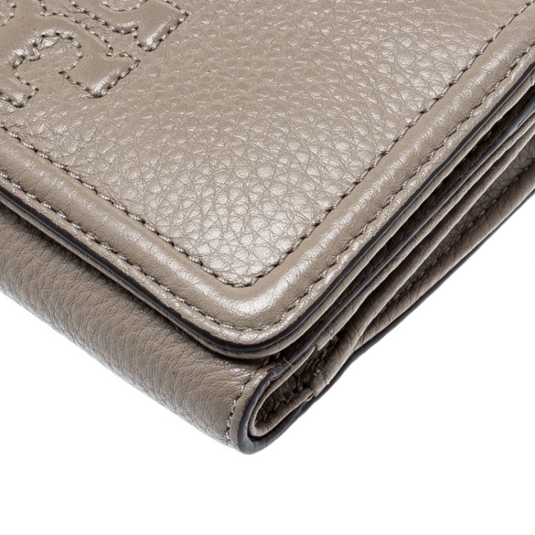 Pre Owned Tory Burch Beige Leather Tri Fold Wallet