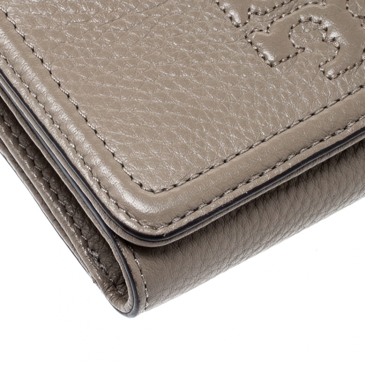 Pre Owned Tory Burch Beige Leather Tri Fold Wallet