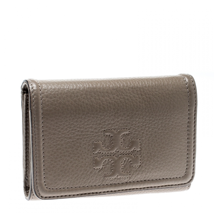 Pre Owned Tory Burch Beige Leather Tri Fold Wallet