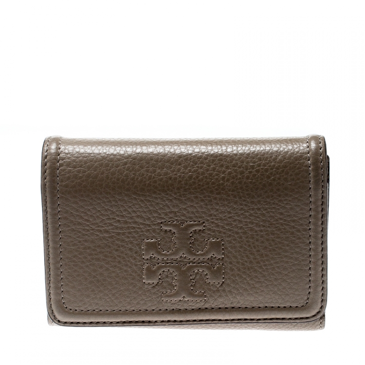 Pre Owned Tory Burch Beige Leather Tri Fold Wallet