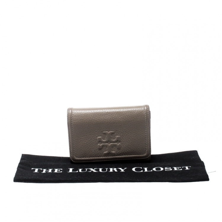 Pre Owned Tory Burch Beige Leather Tri Fold Wallet