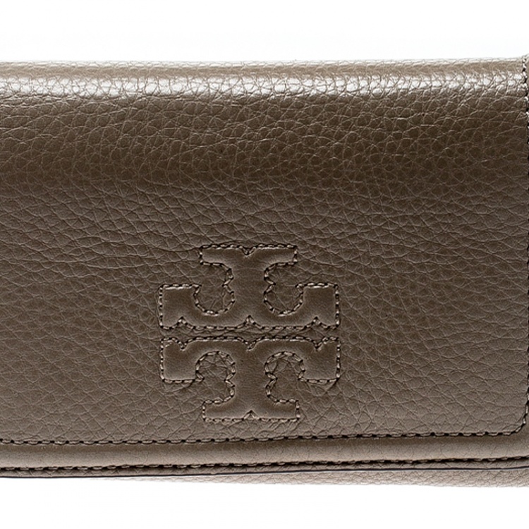 Pre Owned Tory Burch Beige Leather Tri Fold Wallet