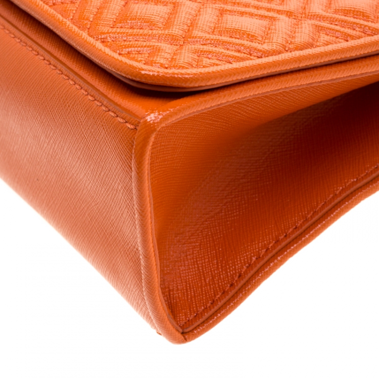 Pre Owned Tory Burch Orange Saffiano Patent Leather Fleming Convertible Shoulder Bag