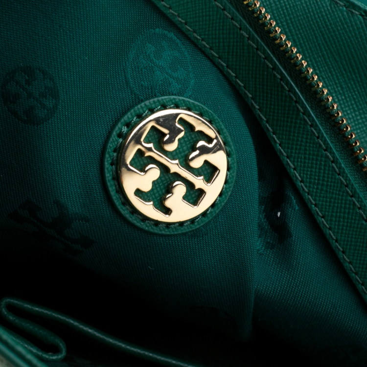 Pre Owned Tory Burch Green Leather Robinson Top Handle Bag