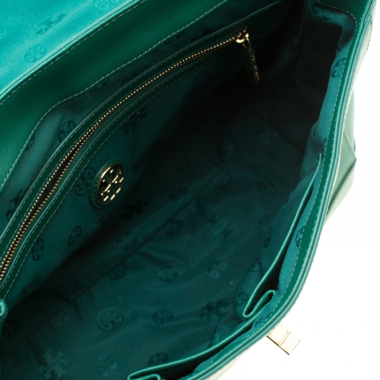 Pre Owned Tory Burch Green Leather Robinson Top Handle Bag