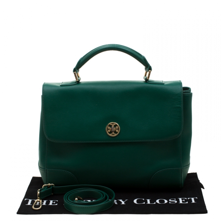 Pre Owned Tory Burch Green Leather Robinson Top Handle Bag