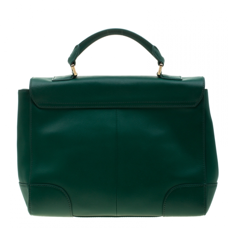 Pre Owned Tory Burch Green Leather Robinson Top Handle Bag