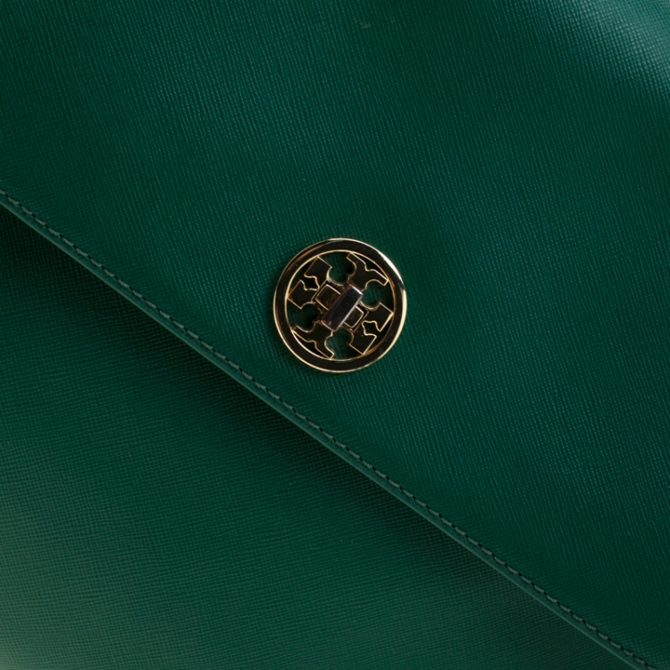 Pre Owned Tory Burch Green Leather Robinson Top Handle Bag