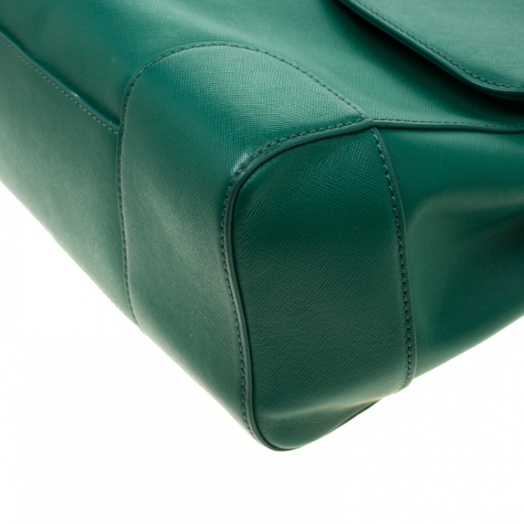 Pre Owned Tory Burch Green Leather Robinson Top Handle Bag