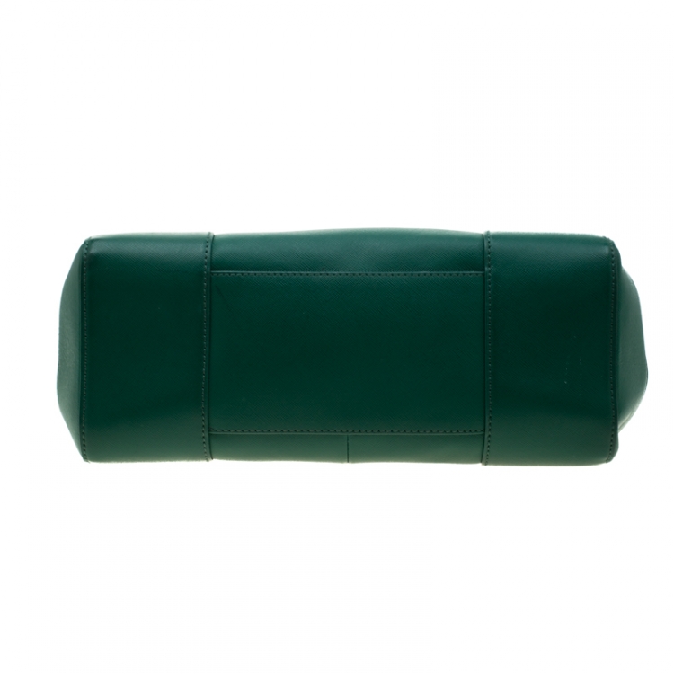 Pre Owned Tory Burch Green Leather Robinson Top Handle Bag