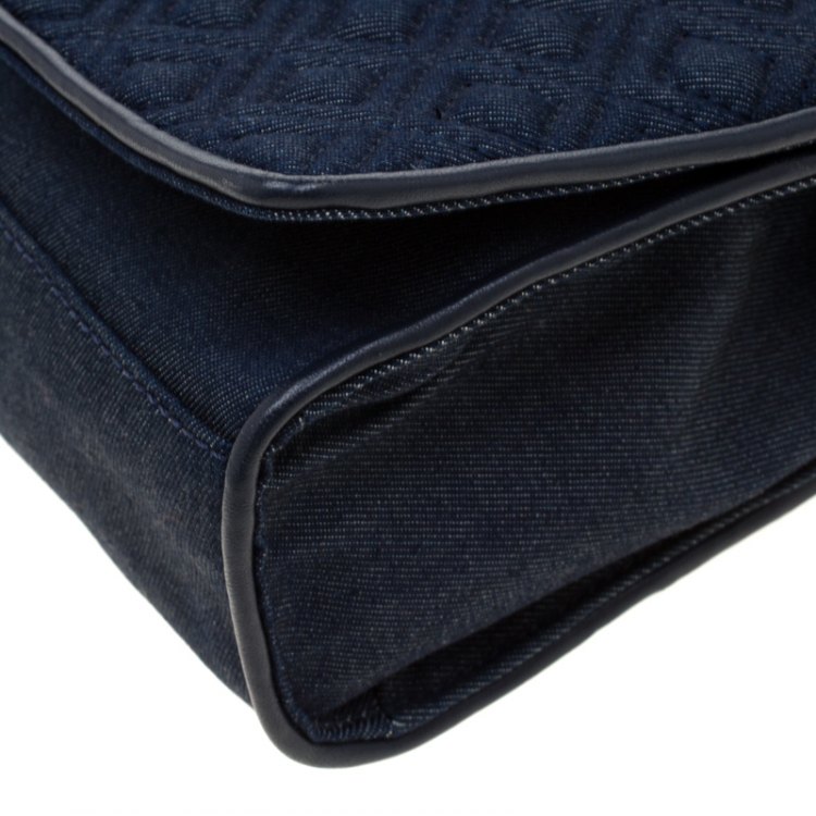 Pre Owned Tory Burch Blue Denim Fleming Quilted Crossbody Bag 