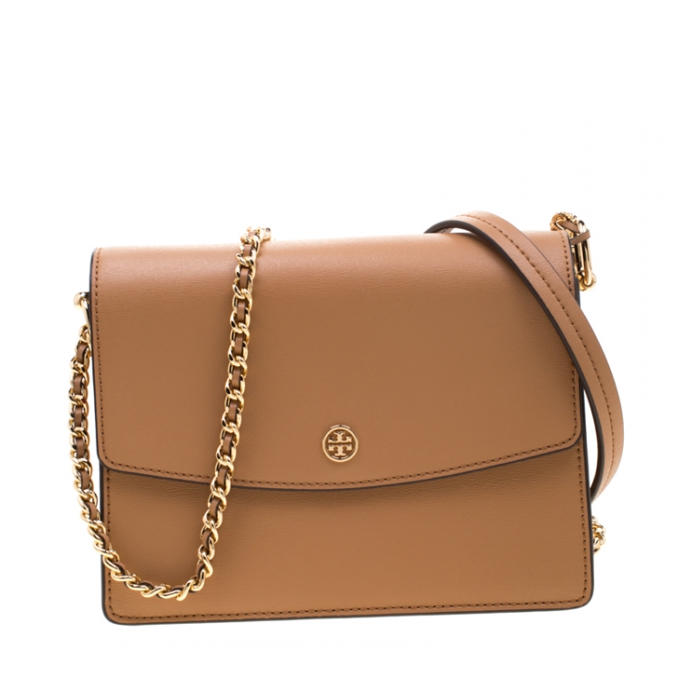 TORY BURCH Brown & Orange Leather Satchel Crossbody Bag