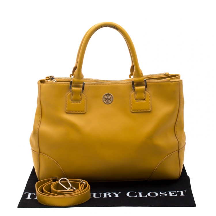 Pre Owned Tory Burch Yellow Leather Robinson Tote