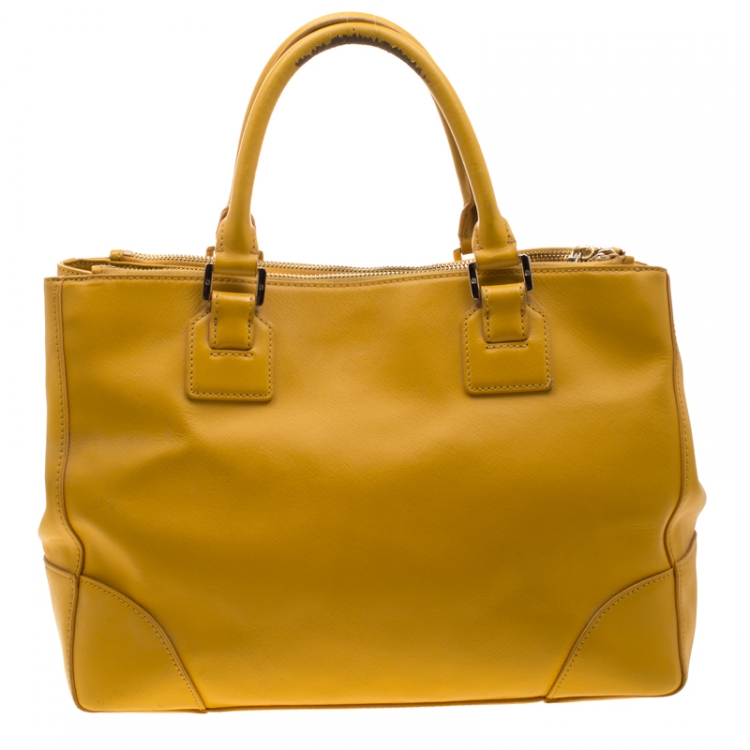 Pre Owned Tory Burch Yellow Leather Robinson Tote