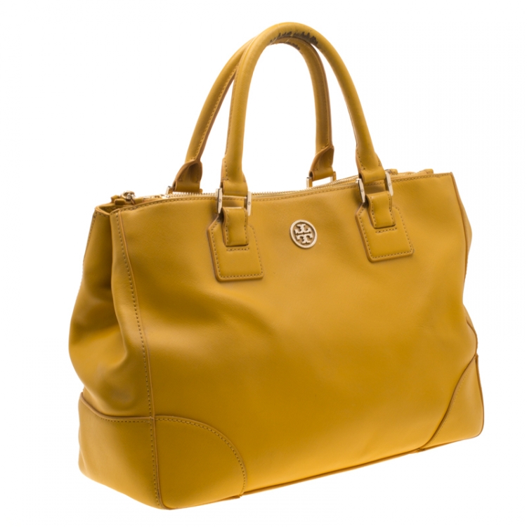 Pre Owned Tory Burch Yellow Leather Robinson Tote