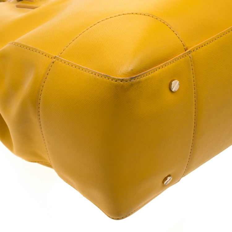 Pre Owned Tory Burch Yellow Leather Robinson Tote