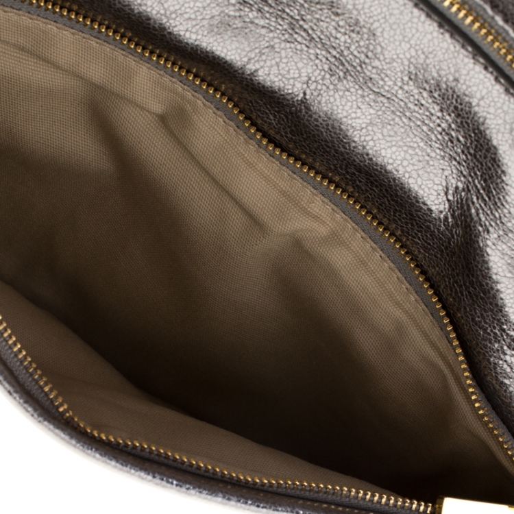 Pre Owned Tory Burch Metallic Silver Leather Reva Shoulder Bag