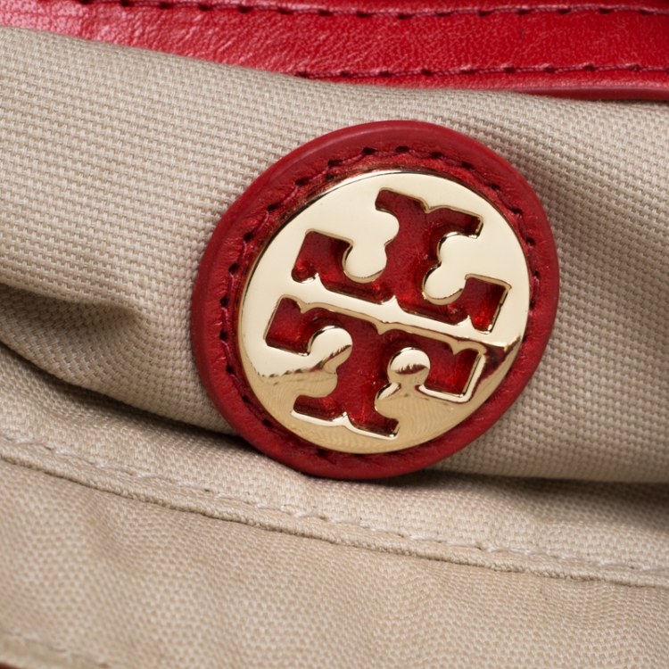 Pre Owned Tory Burch Red Leather Bombe Tote