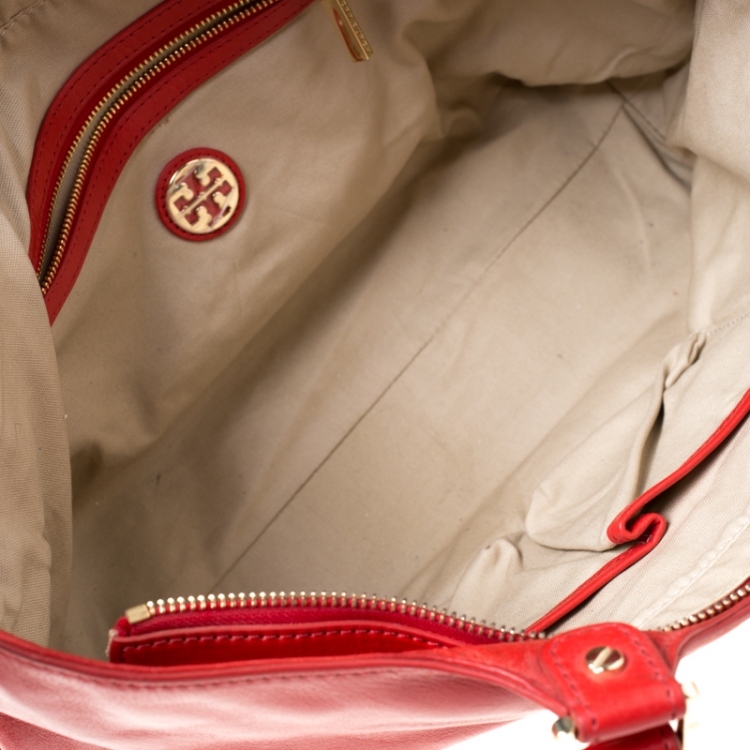 Pre Owned Tory Burch Red Leather Bombe Tote