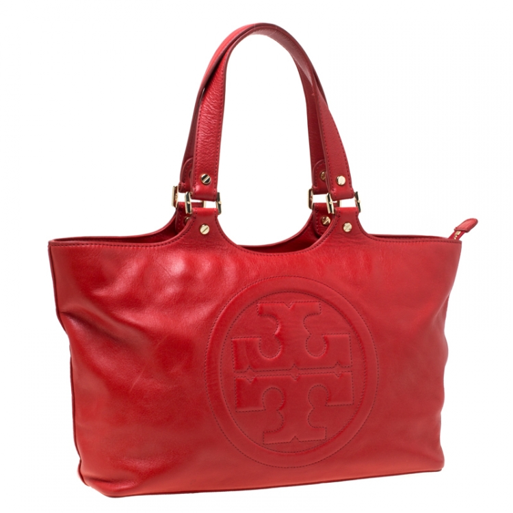 Pre Owned Tory Burch Red Leather Bombe Tote