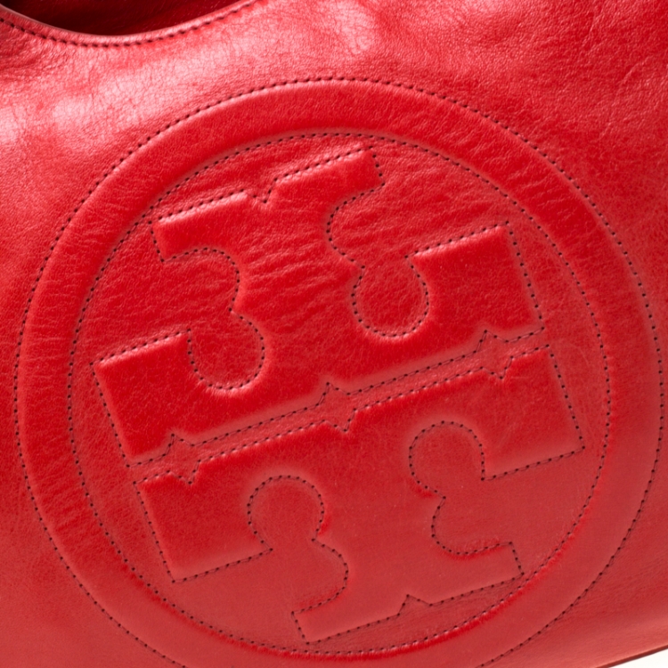 Pre Owned Tory Burch Red Leather Bombe Tote