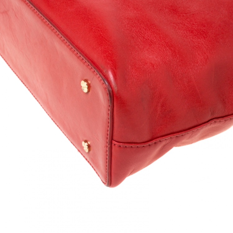 Pre Owned Tory Burch Red Leather Bombe Tote