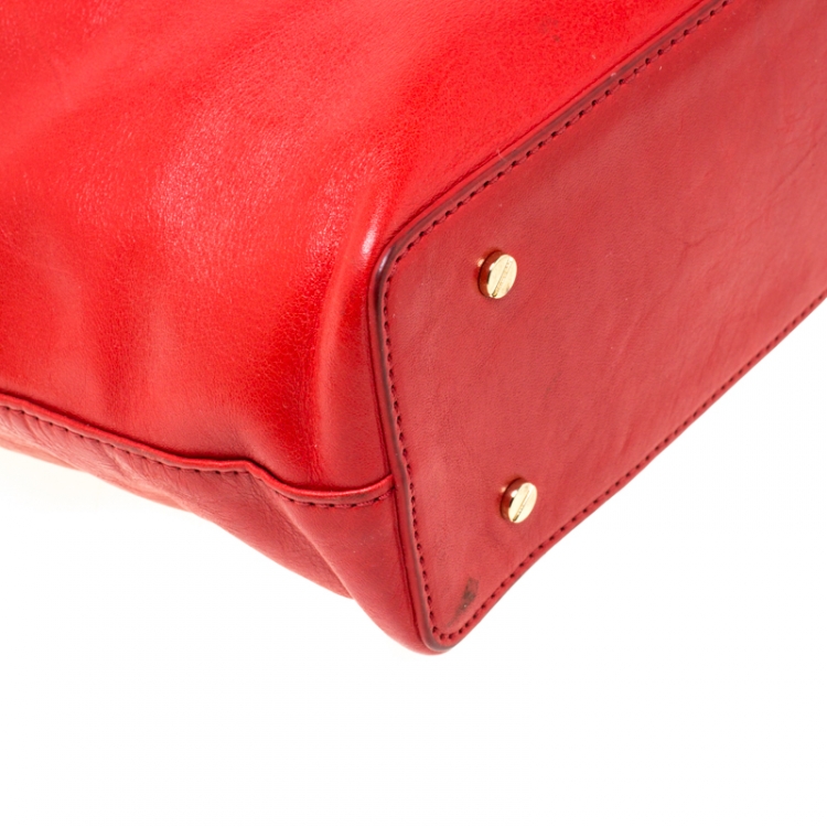 Pre Owned Tory Burch Red Leather Bombe Tote