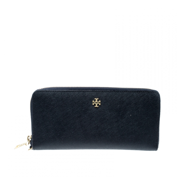 Tory Burch - Robinson Navy Blue Saffiano Leather Flap Wallet