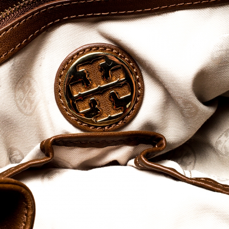Pre Owned Tory Burch Brown Leather Drawstring Bucket Bag