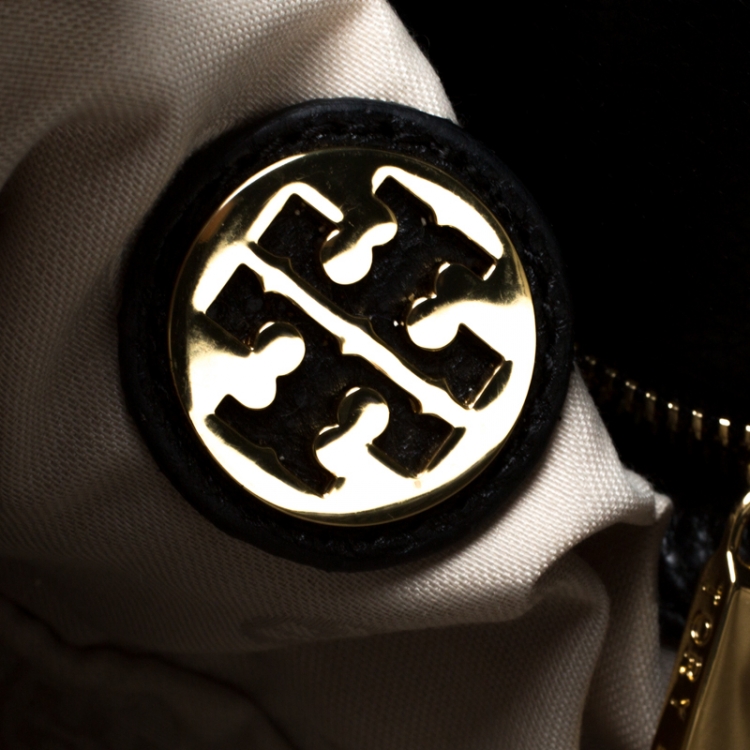 Pre Owned Tory Burch Black Leather Raphael Logo Crossbody Bag