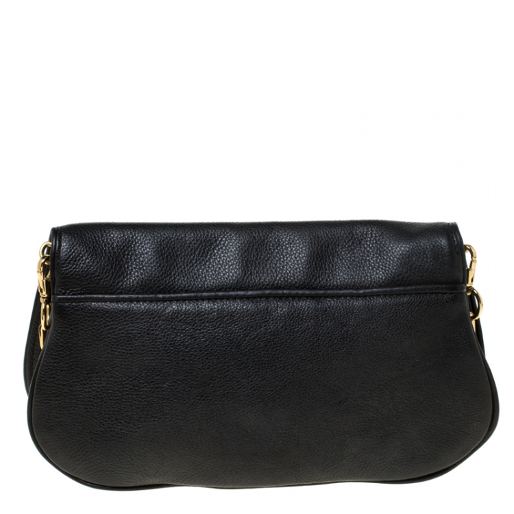 Pre Owned Tory Burch Black Leather Raphael Logo Crossbody Bag