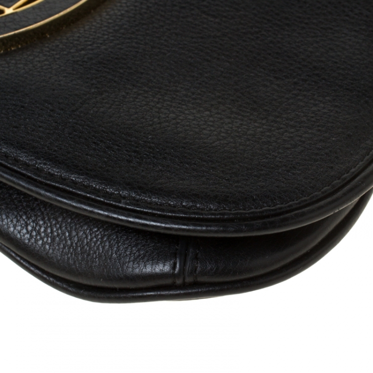 Pre Owned Tory Burch Black Leather Raphael Logo Crossbody Bag