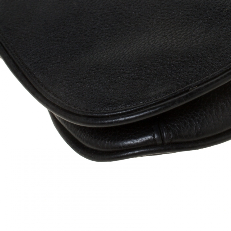 Pre Owned Tory Burch Black Leather Raphael Logo Crossbody Bag