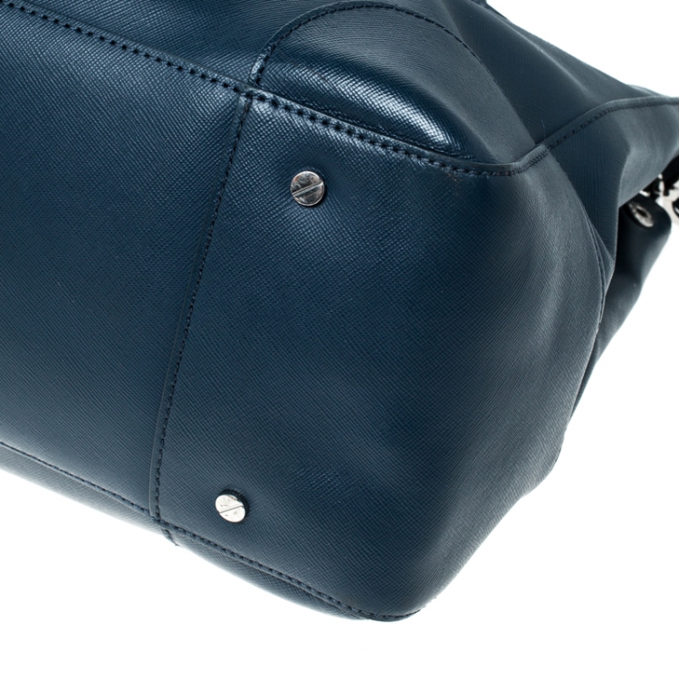 Pre Owned Tory Burch Blue Leather Robinson Tote