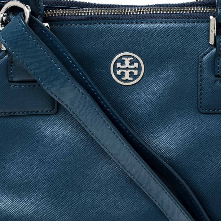 Pre Owned Tory Burch Blue Leather Robinson Tote