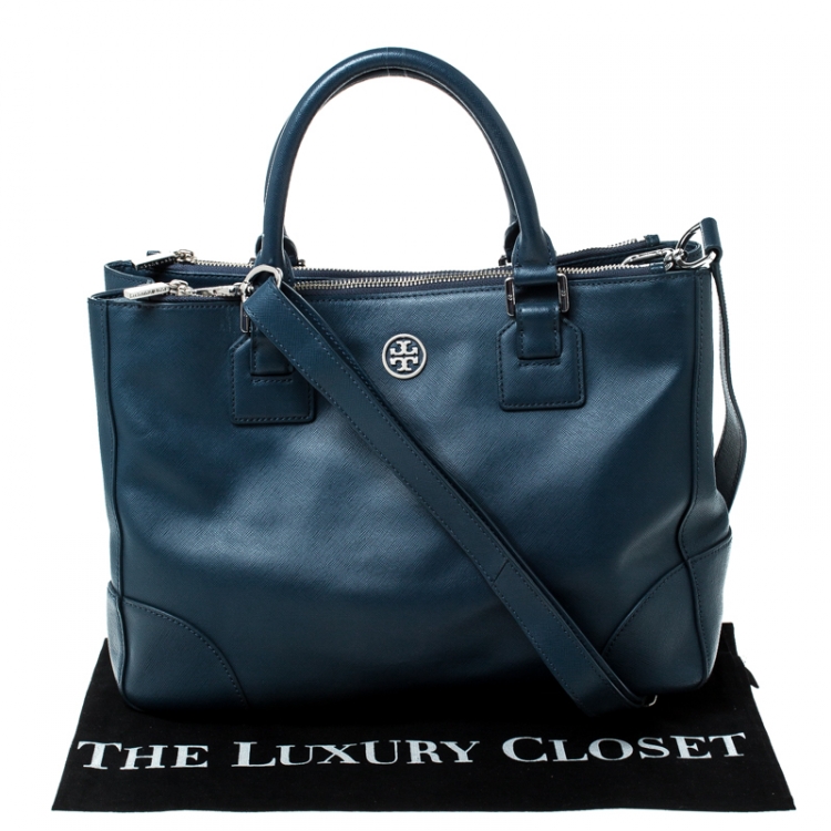 Pre Owned Tory Burch Blue Leather Robinson Tote