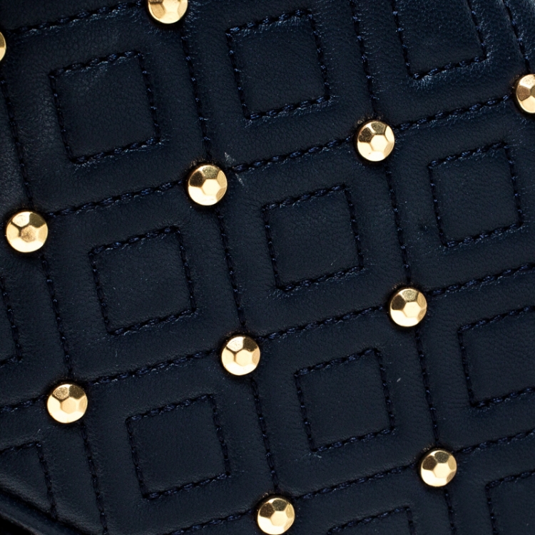 Pre Owned Tory Burch Navy Blue Quilted Leather Fleming Stud Crossbody Bag